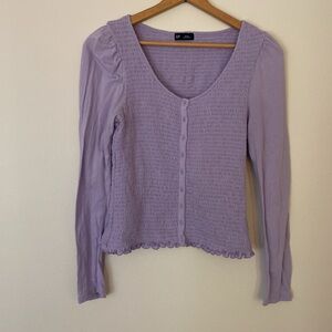 Gap Smocked Long Sleeve Button Down Top